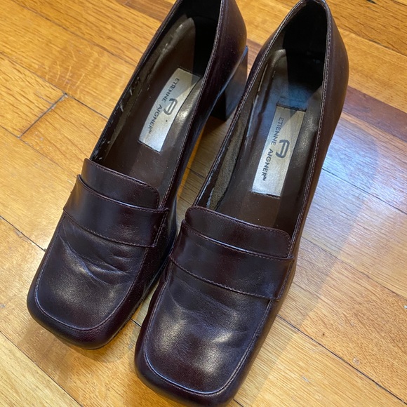 Womens Etienne Aigner Maroon Square Toe Heels Narrow - Picture 1 of 5